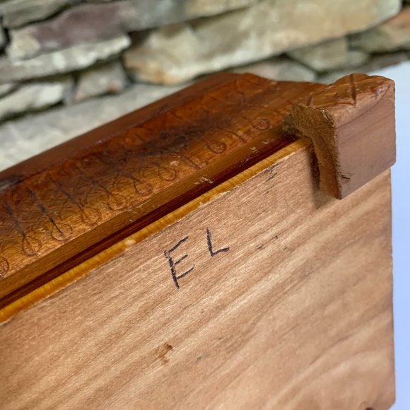 VTG Canoe Cedar Box Hand Carved Wood Decoupage Trinkets Cabin Rustic - Picture 13 of 15